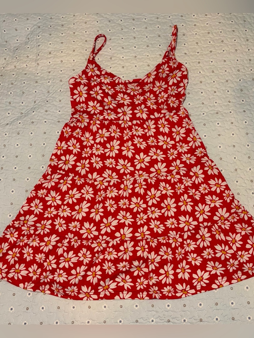 Hollister Red Daisy Floral Tiered spaghetti strap Mini Sundress Dress Medium